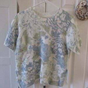 NWT Joie pastel blue & green short sleeved sweater, Sz Large